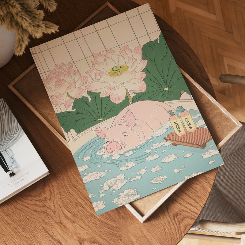 Pig In Lotus Bath Poster