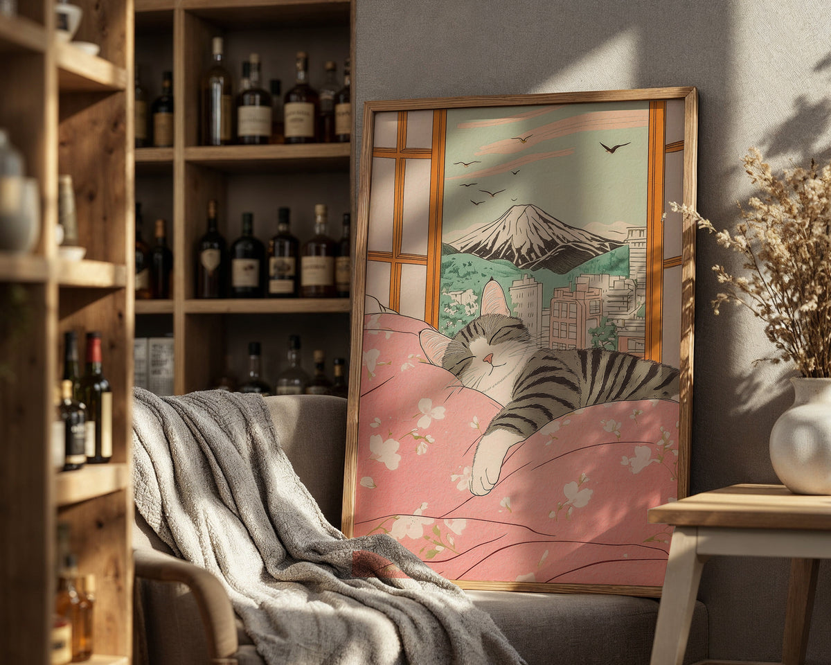Väggmockup med Peaceful City Dreams – köp enkelt hos Bozetto affisch i hög kvalitet