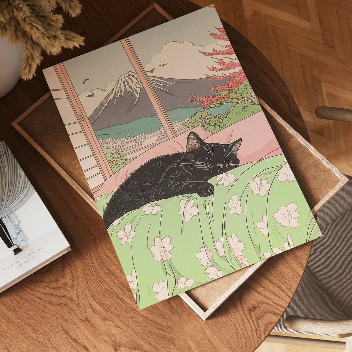 Väggmockup av Black Cat Morning affisch på ljus vägg – Bozetto konsttryck – nr 4