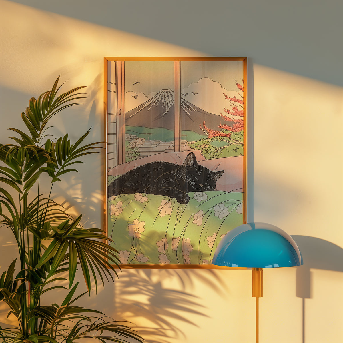 Väggmockup av Black Cat Morning affisch på ljus vägg – Bozetto konsttryck – nr 2