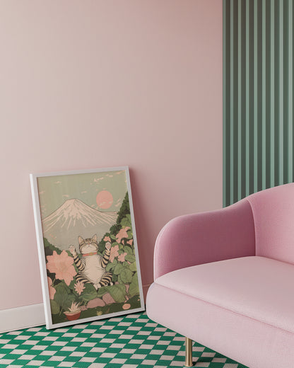 Cat Under Mount Fuji Poster