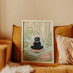 Väggmockup med Lotus Meditation Cat – köp enkelt hos Bozetto affisch i hög kvalitet