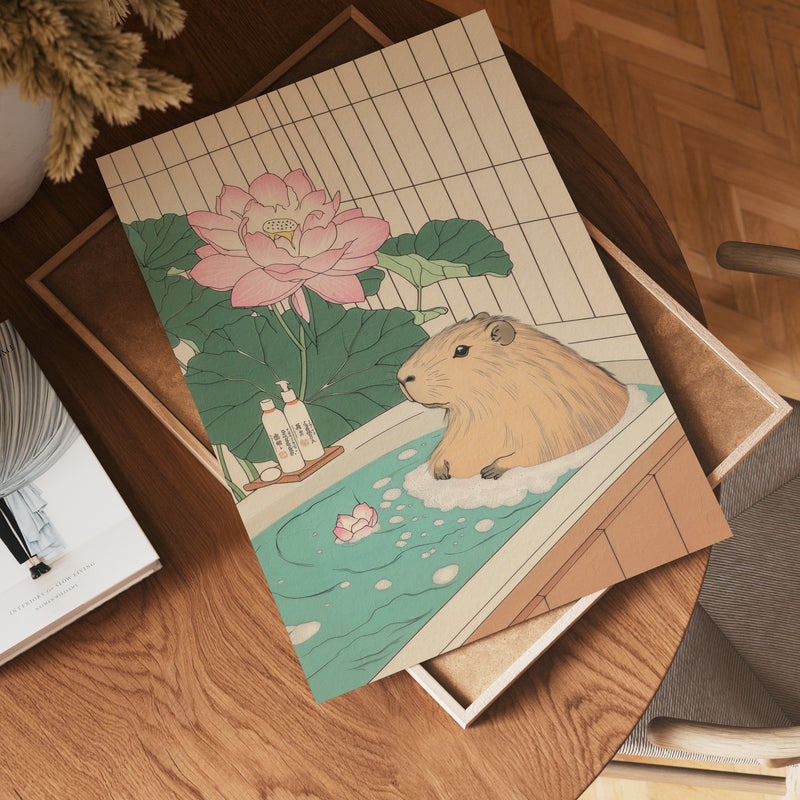 Capybara In Lotus Bath Poster