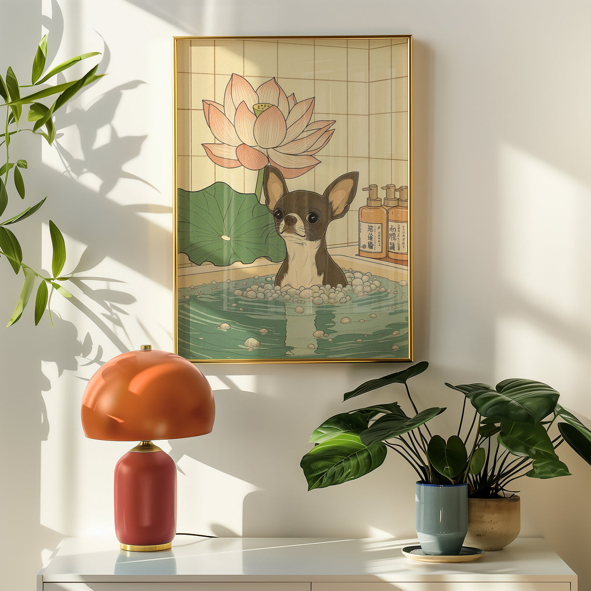 Chihuahua In Lotus Spa poster visualiserad på vägg – från Bozetto i hög kvalitet