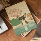Chihuahua In Lotus Spa poster visualiserad på vägg – stilren mockup från Bozetto