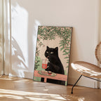 Väggmockup av Afternoon Tea Cat affisch på ljus vägg – Bozetto konsttryck – nr 2