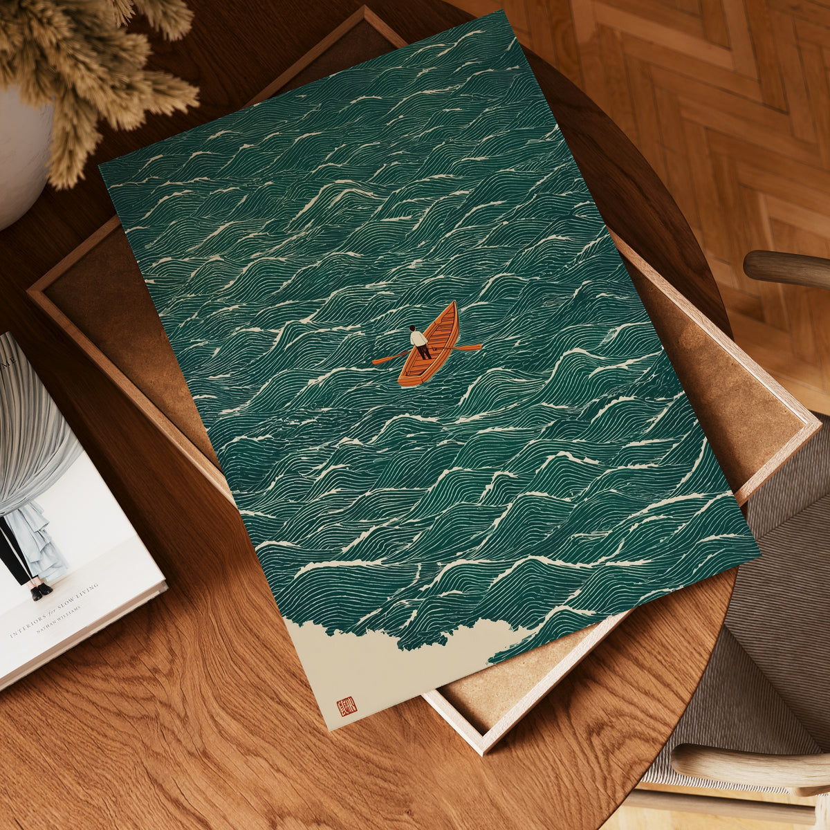 Japandi Boat – Bozetto poster i hög kvalitet, perfekt för varje rum i hemmet i hög tryckkvalitet
