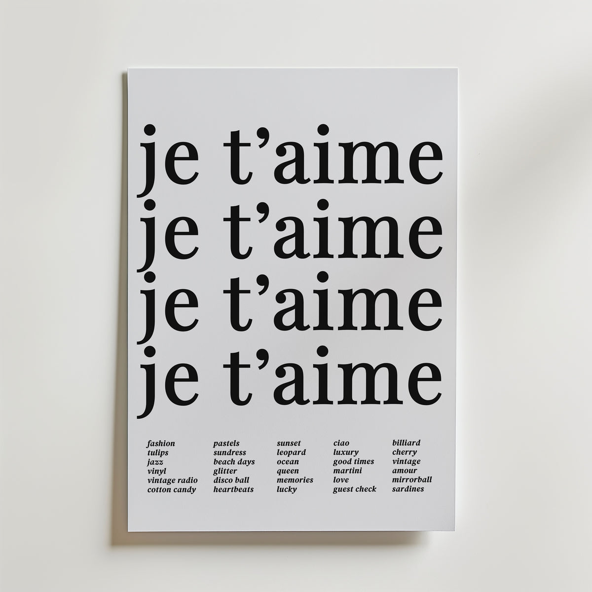 Je T'aime Echo Poster – canvas utan passepartout