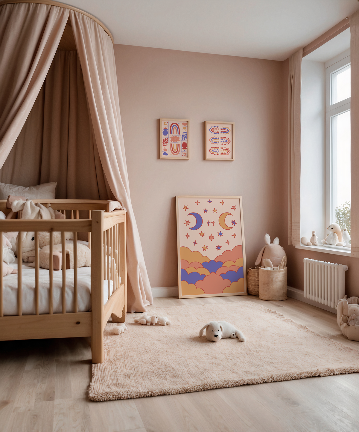 Mockup av Wavy Symmetry Pink affisch på vägg – köp enkelt hos Bozetto i hög kvalitet