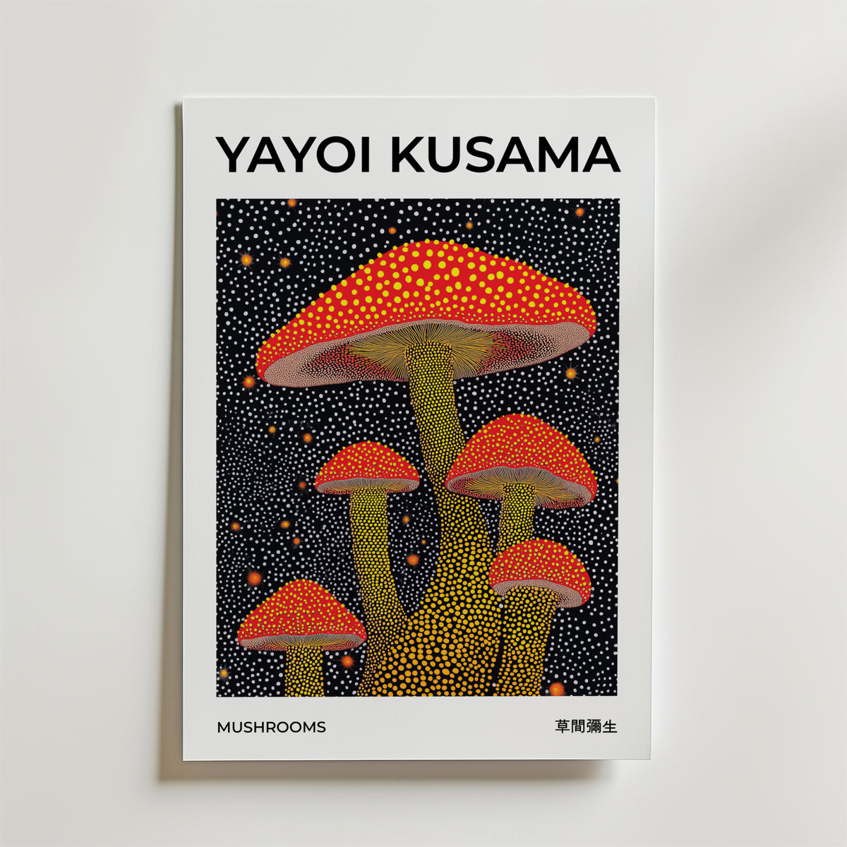 Yayoi Kusama Mushrooms – stilfullt konsttryck från Bozetto, tryckt på matt finpapper