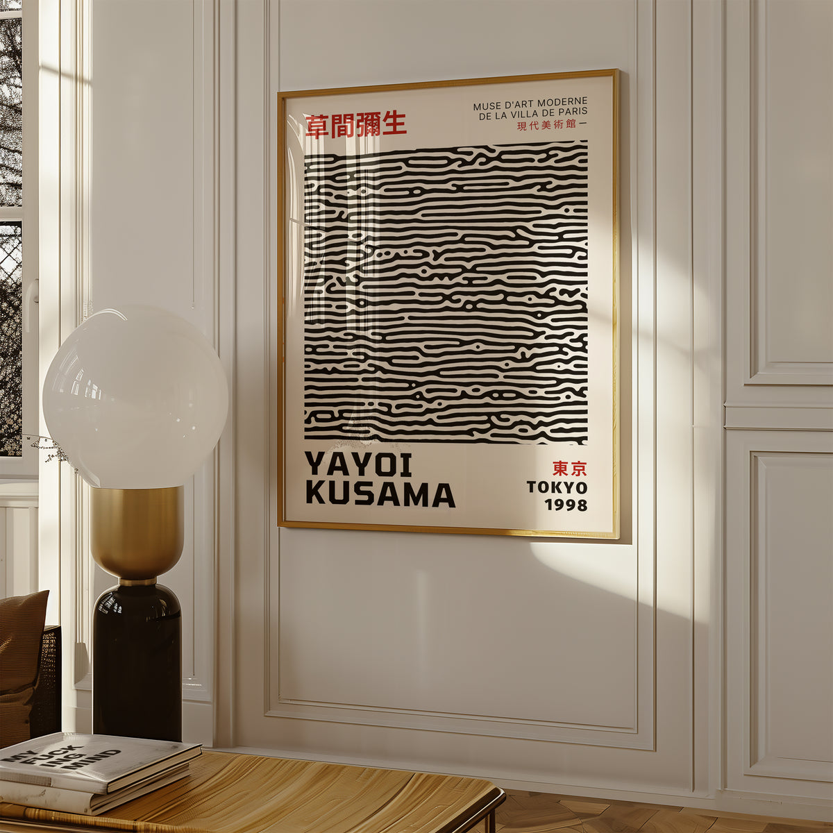 Väggmockup med Yayoi Kusama Abstract – köp enkelt hos Bozetto affisch i hög kvalitet