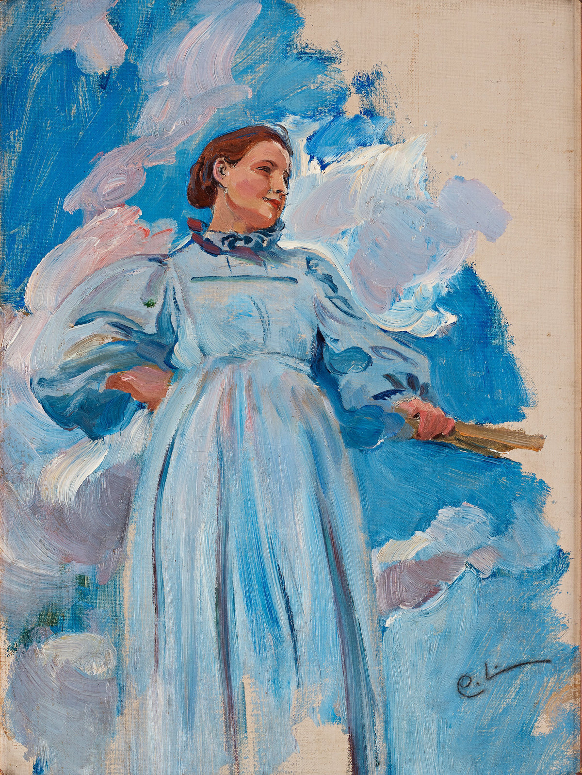 Carl Larsson Kvinnofigur och poster visad rakt fram – Bozetto affisch i hög tryckkvalitet