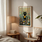 Morning Coffee Cat med vit passepartout i ram, mysig miljo - Bozetto vaggkonst