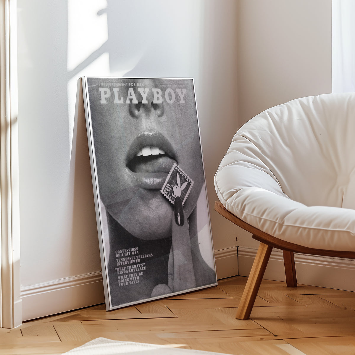 Playboy Lips poster visualiserad på vägg – se rätt storlek med mockup från Bozetto