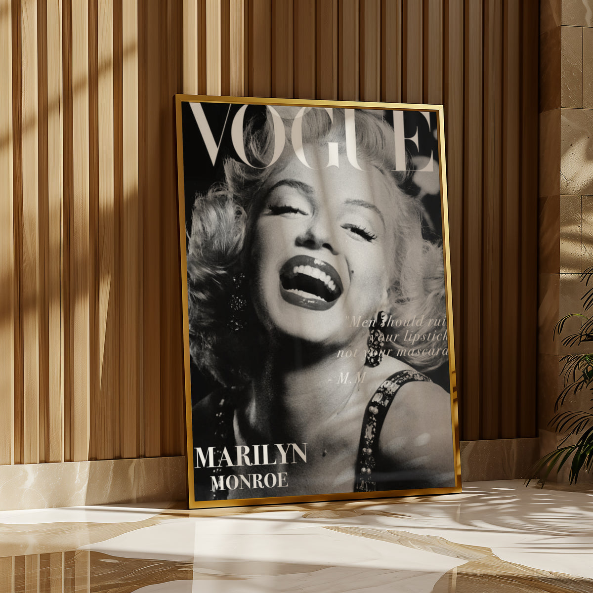 Marilyn Vogue poster visualiserad på vägg – se rätt storlek med mockup från Bozetto