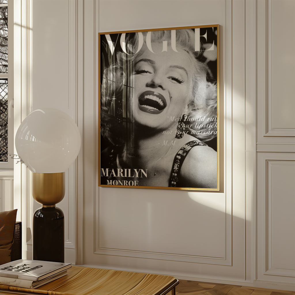 Väggmockup av Marilyn Vogue affisch på ljus tegelvägg – Bozetto konsttryck i hög tryckkvalitet