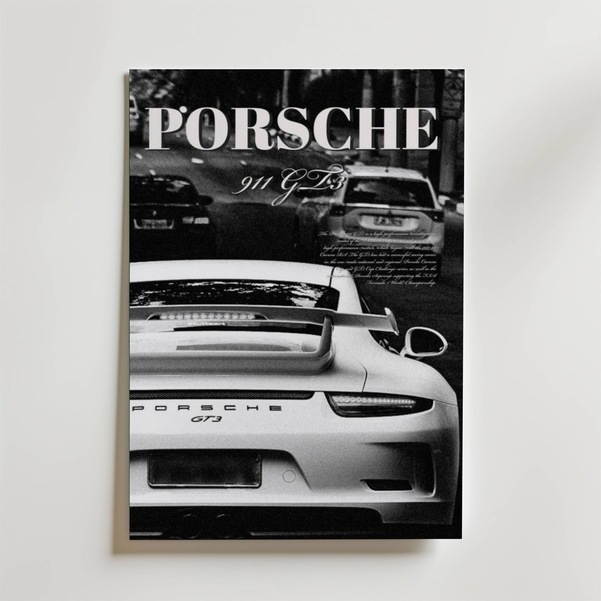 Porsche 911 GT3 – stilfullt konsttryck från Bozetto, tryckt på matt finpapper i hög tryckkvalitet