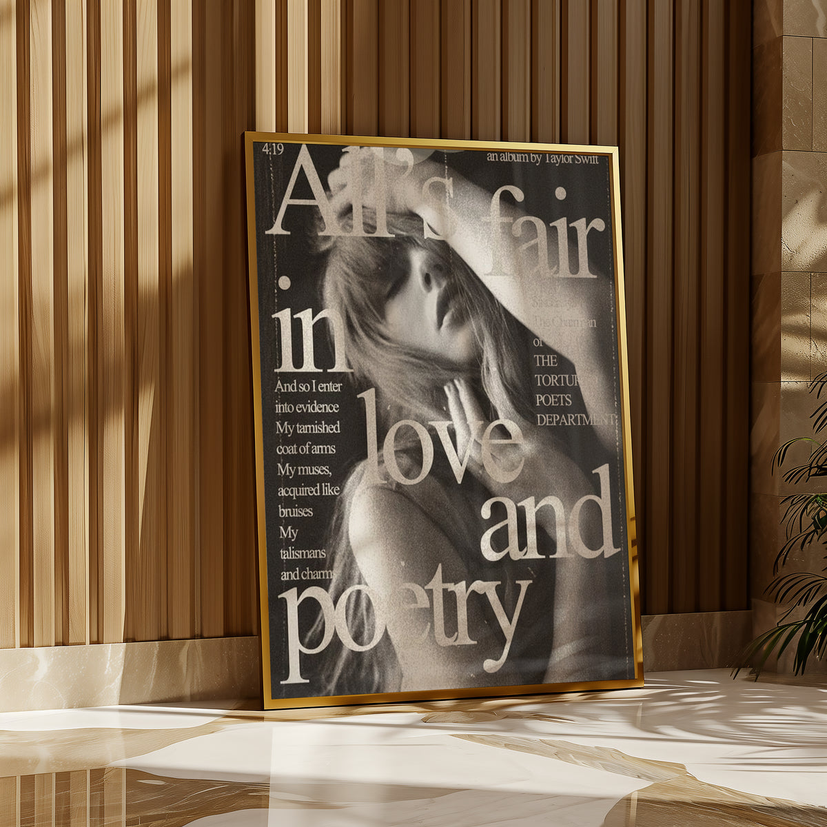 Mockup av All’s Fair in Love and affisch på vägg – köp enkelt hos Bozetto i hög kvalitet
