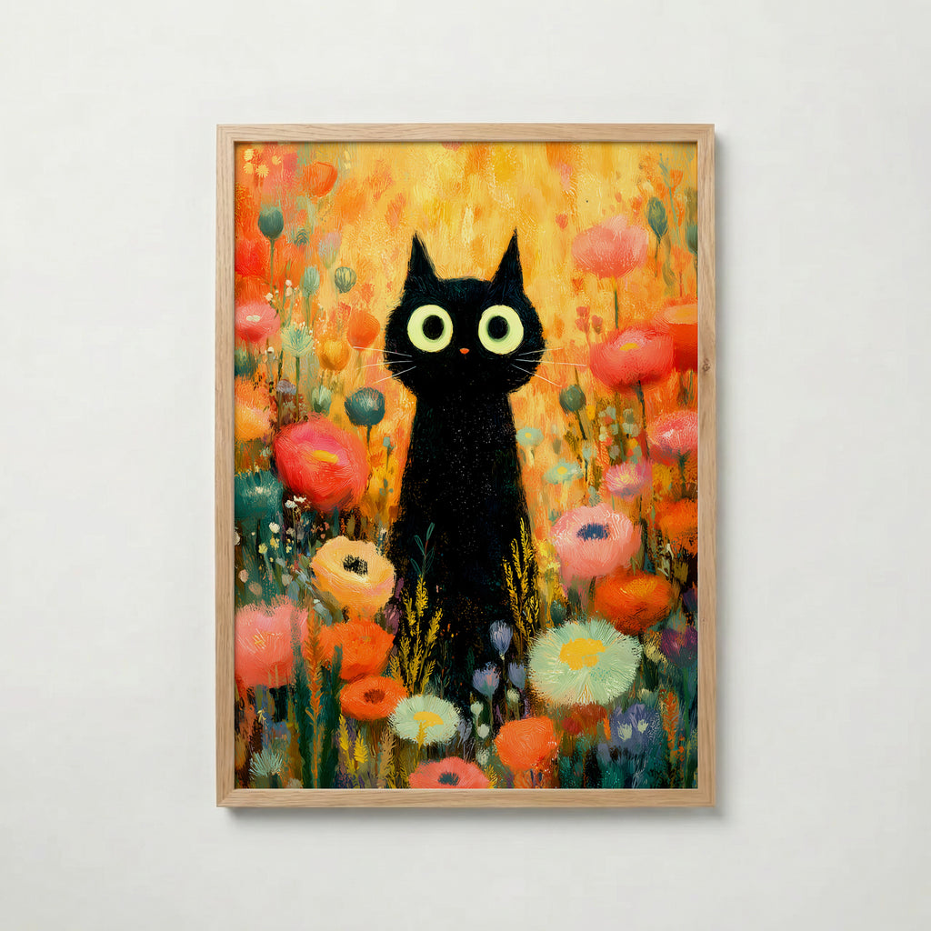 Midnight Bloom Cat poster visad rakt fram – Bozetto affisch i hög tryckkvalitet i hög tryckkvalitet