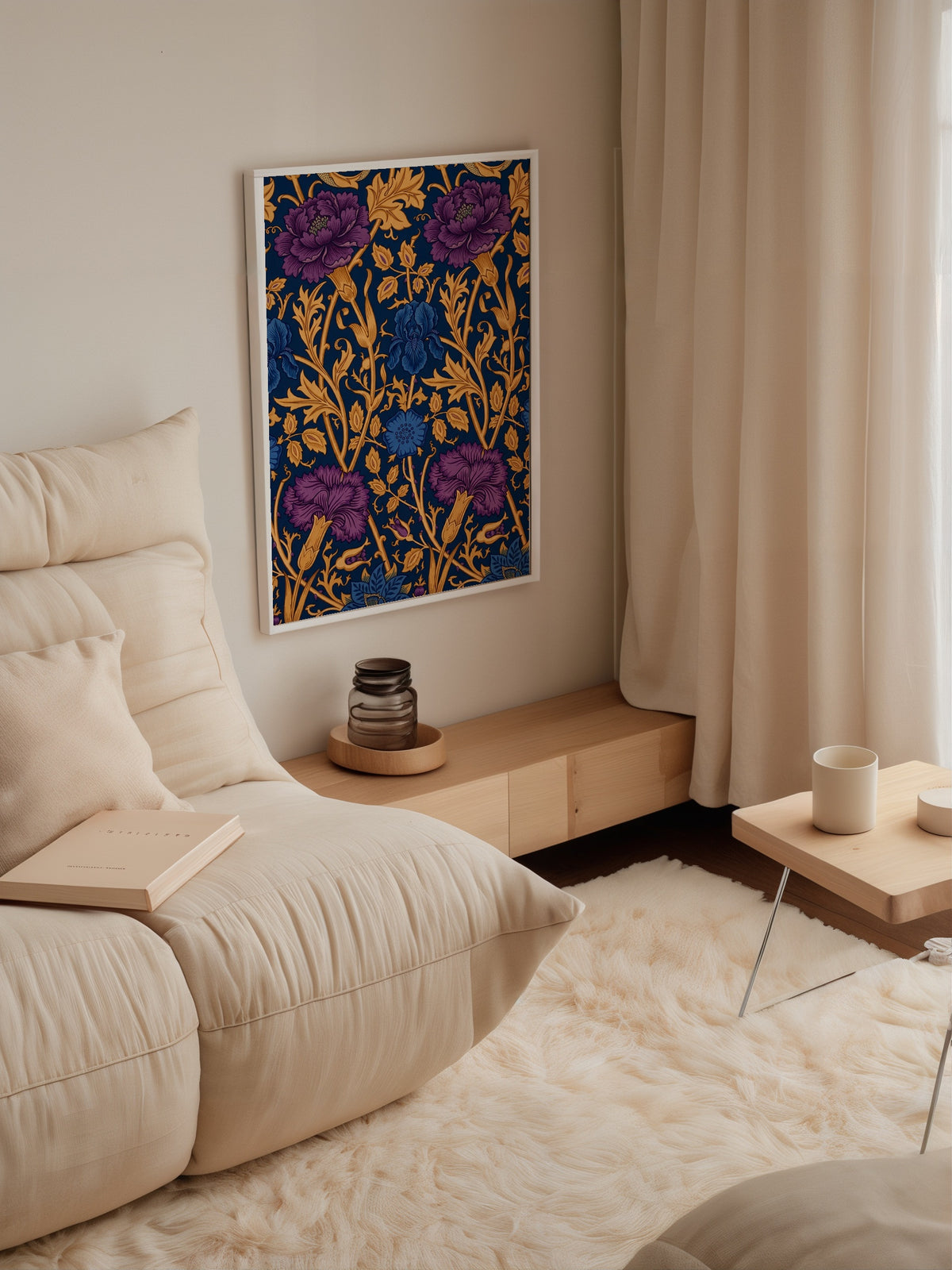 Midnight Peony Poster med svart ram