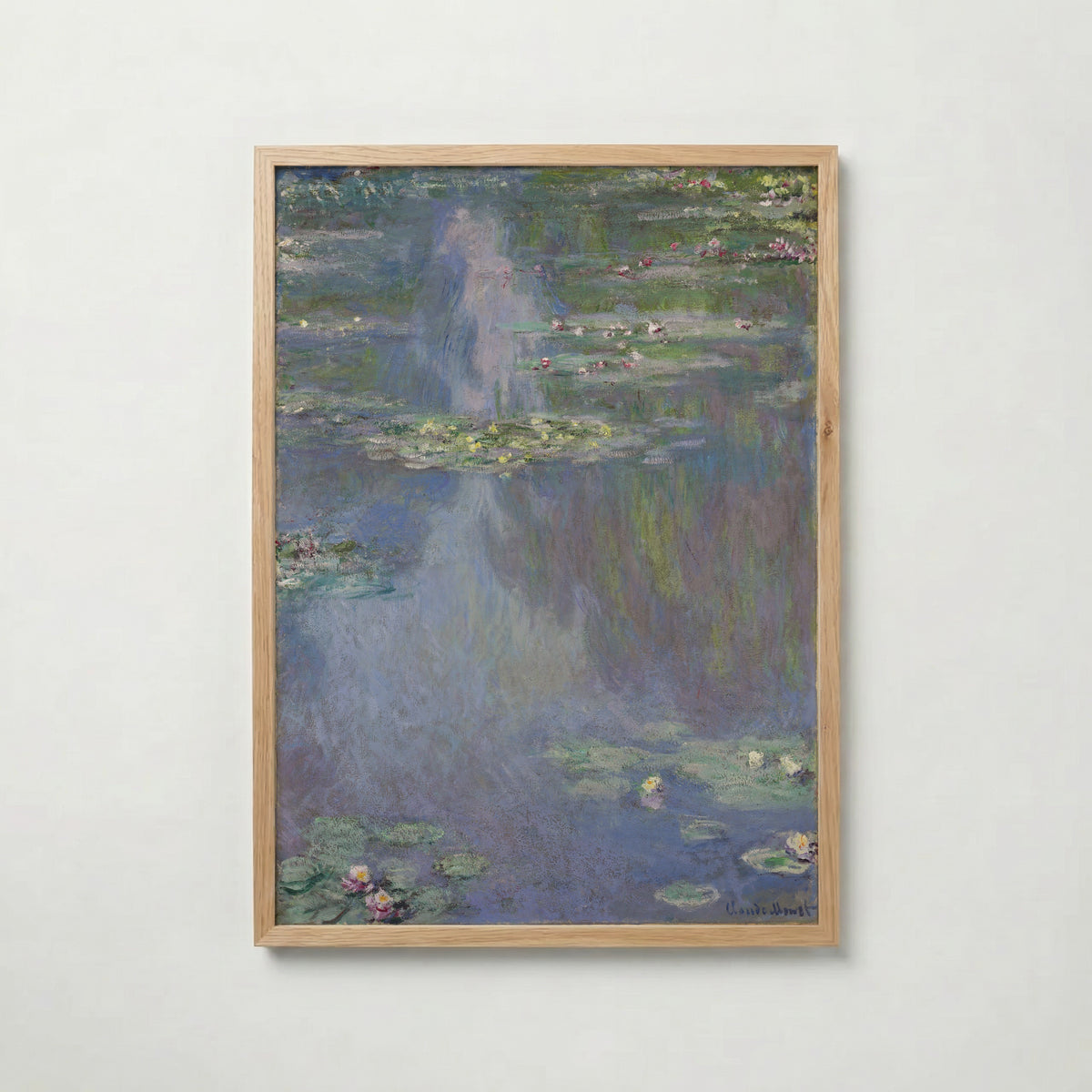 Claude Monet Water Lilies Blue 1907 affisch i ljus ekram med naturligt träutseende – Bozetto