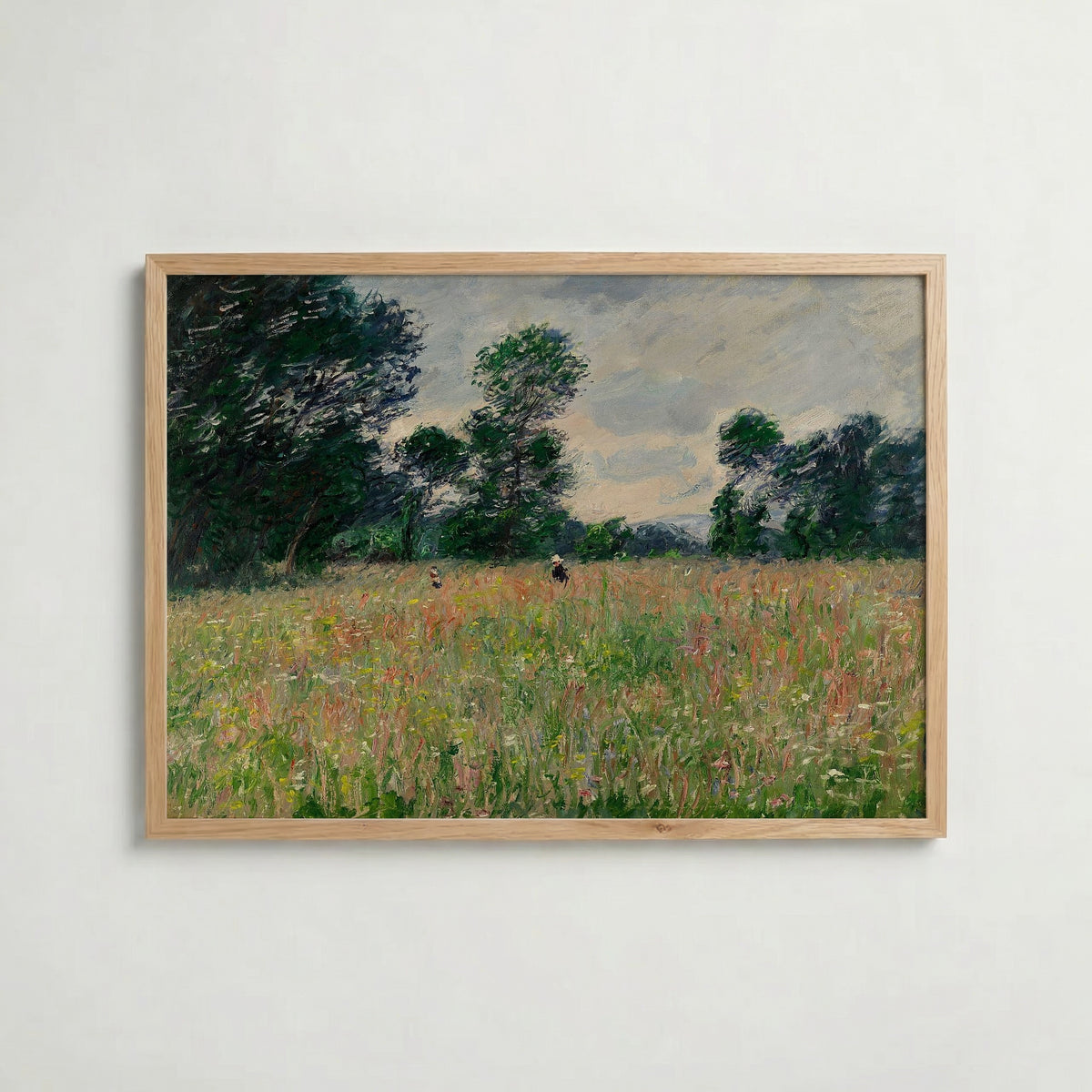 Claude Monet Summer Prairie affisch i ljus ekram med naturligt träutseende – Bozetto