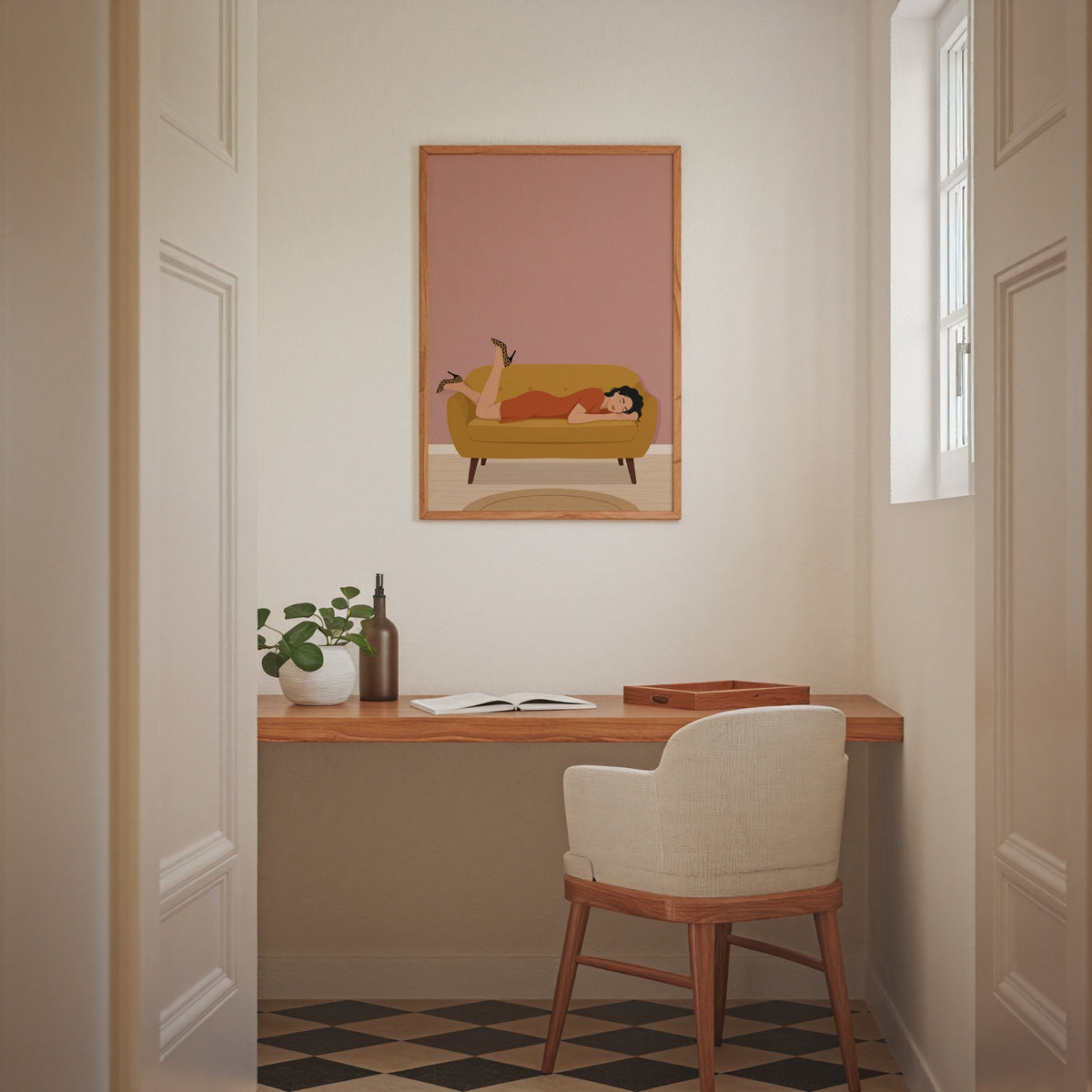 Mustard Repose Poster med valnötsram