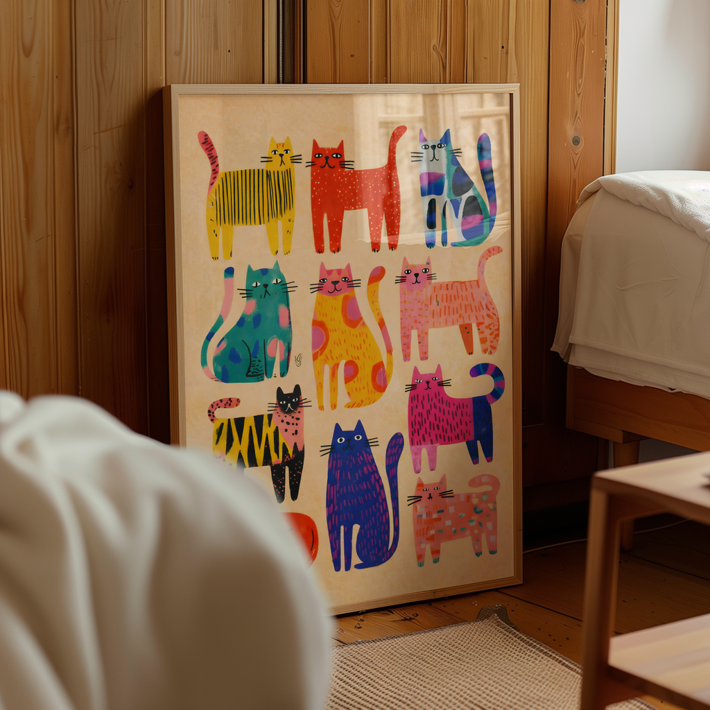 Colorful Cat Parade poster visad rakt fram – Bozetto affisch i hög tryckkvalitet