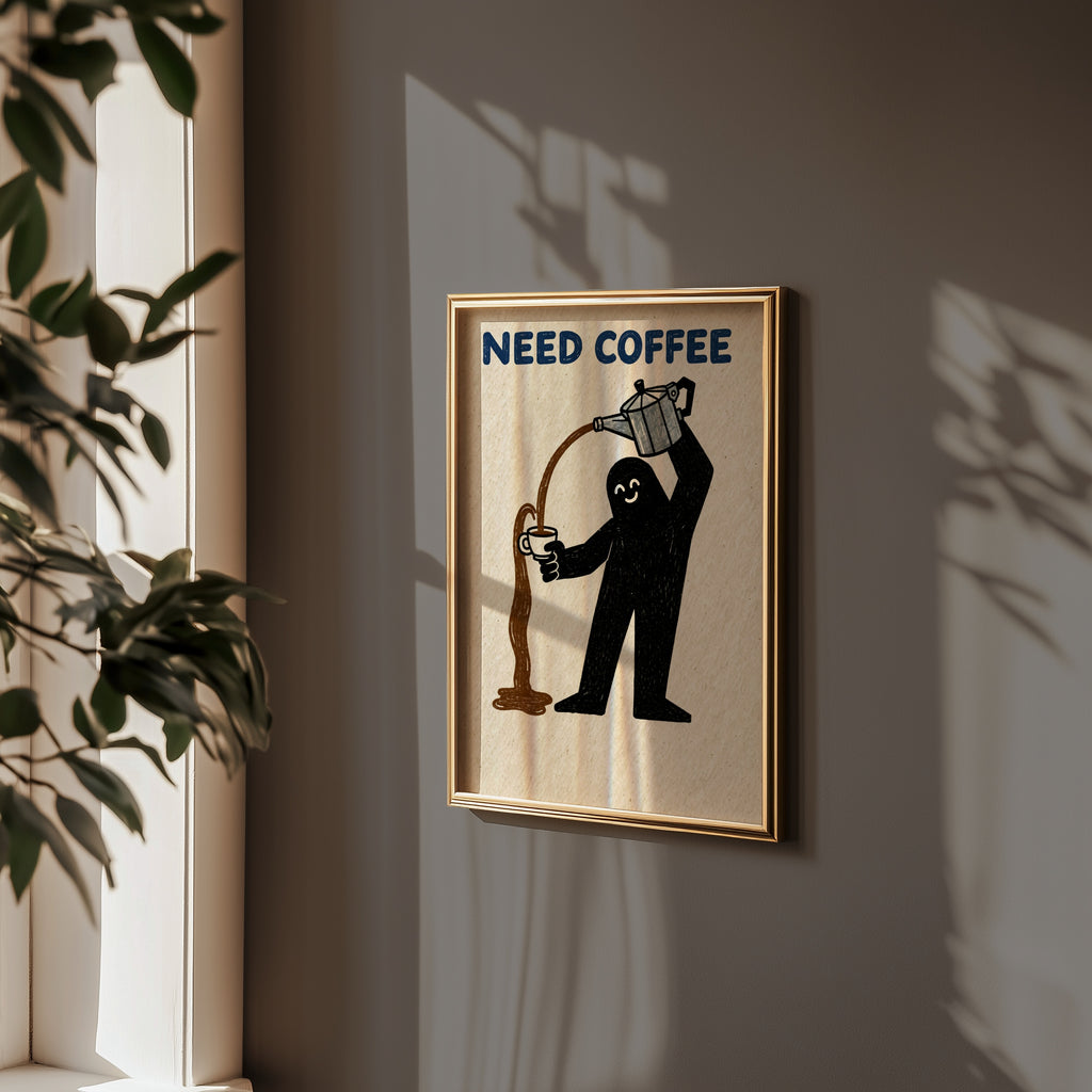 Need Coffee Poster med svart ram