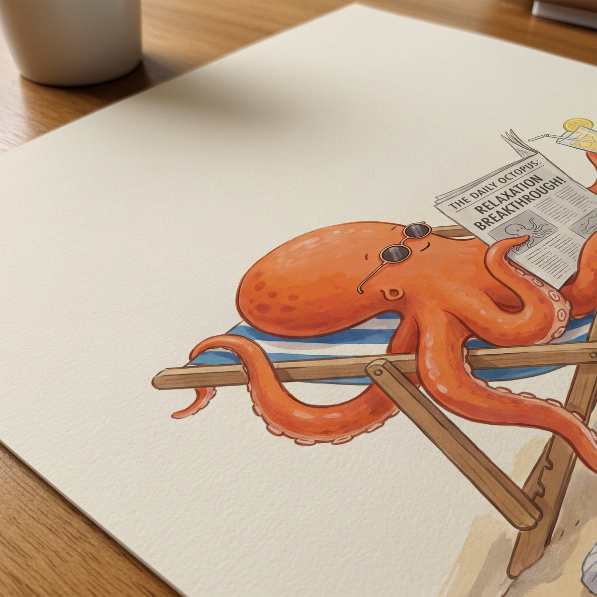 Octopus on Holiday Poster – närbild på papper