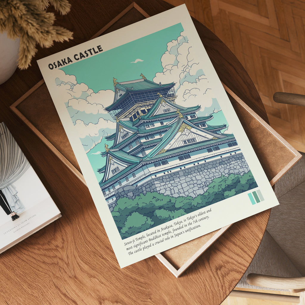 Osaka Castle poster visad rakt fram – Bozetto affisch i hög tryckkvalitet i hög tryckkvalitet