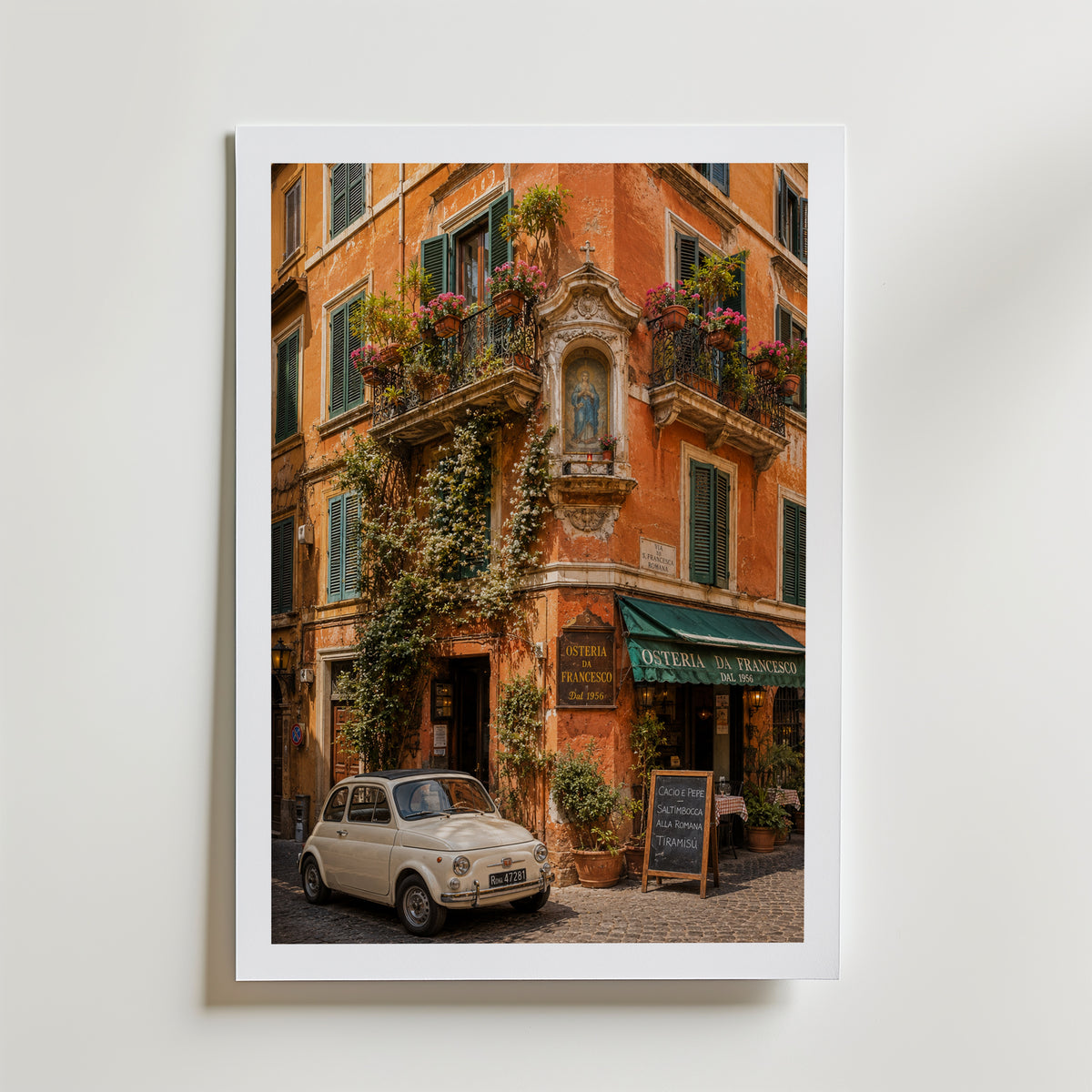 Marco Ricci Osteria da Francesco Roma Poster – pittoresk restaurangfasad i Roms historiska gatumiljö