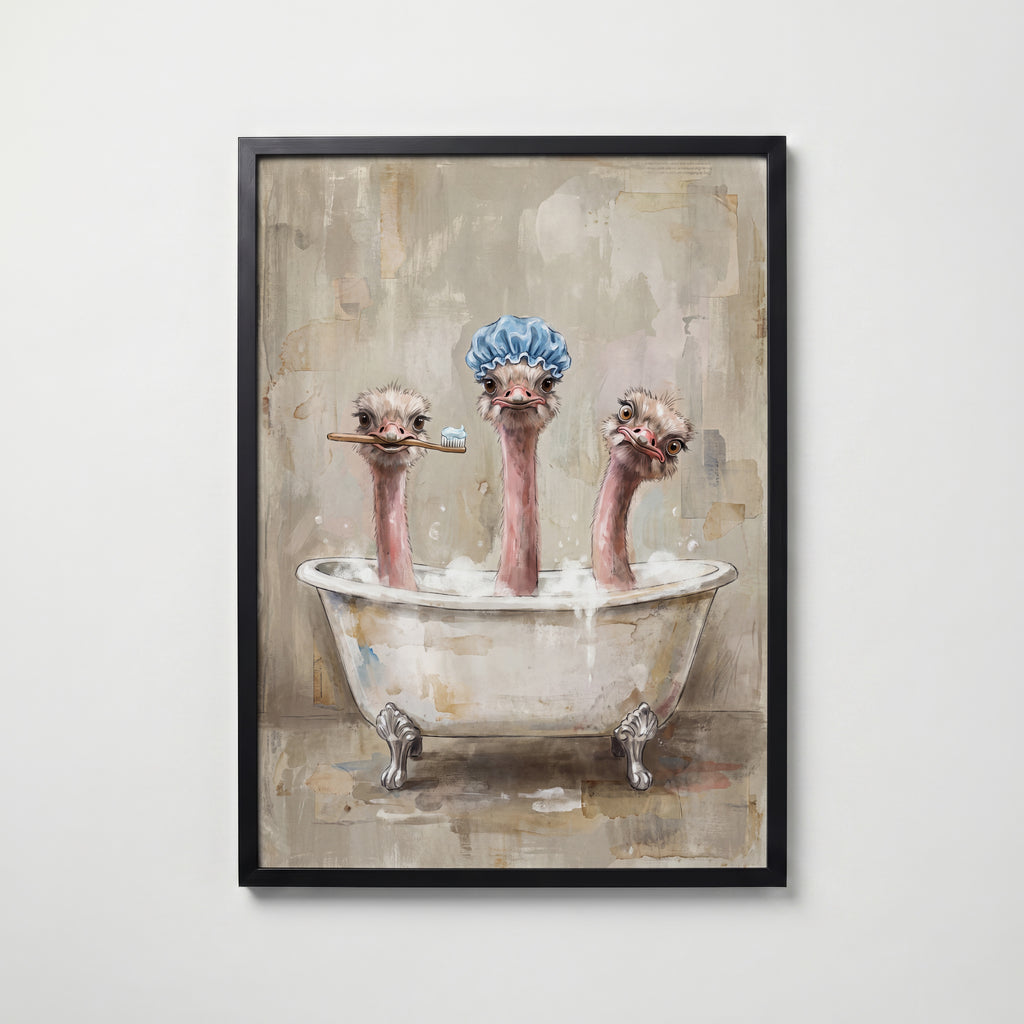 Ostrich Bath Club Poster – svart ram