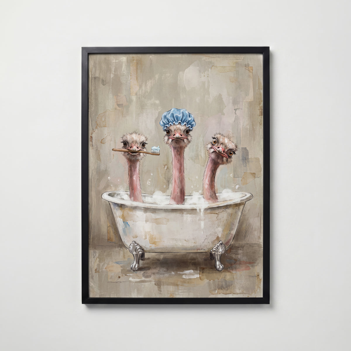 Ostrich Bath Club Poster – svart ram