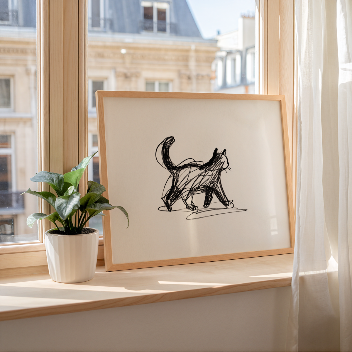 Minimalist Walking Cat poster visad rakt fram – Bozetto affisch i hög tryckkvalitet