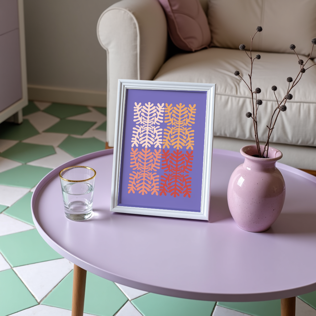 Mockup av Lavender Leaves affisch på vägg – köp enkelt hos Bozetto i hög kvalitet