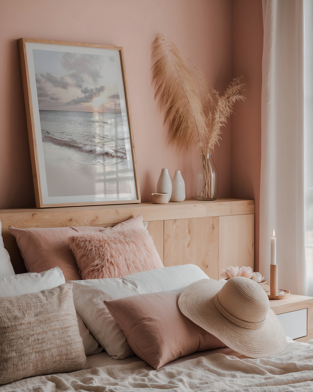 Mockup av Soft Sunset Shore affisch på vägg – köp enkelt hos Bozetto i hög kvalitet