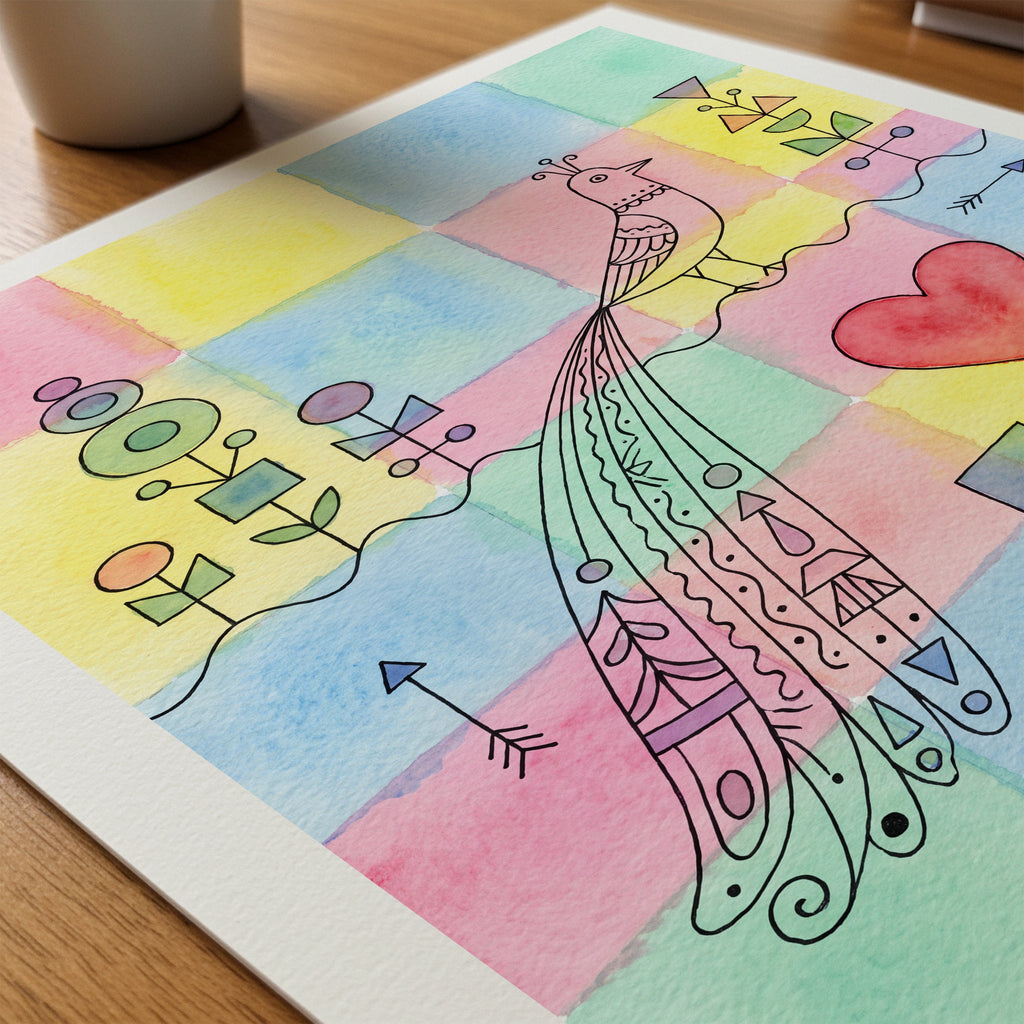 Paul Klee Bird and Heart Poster – närbild på papper