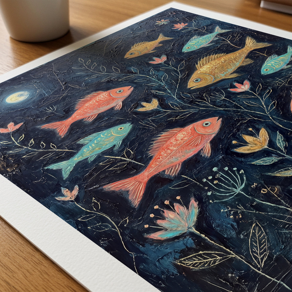 Paul Klee Fish in the Night Garden Poster – närbild på papper