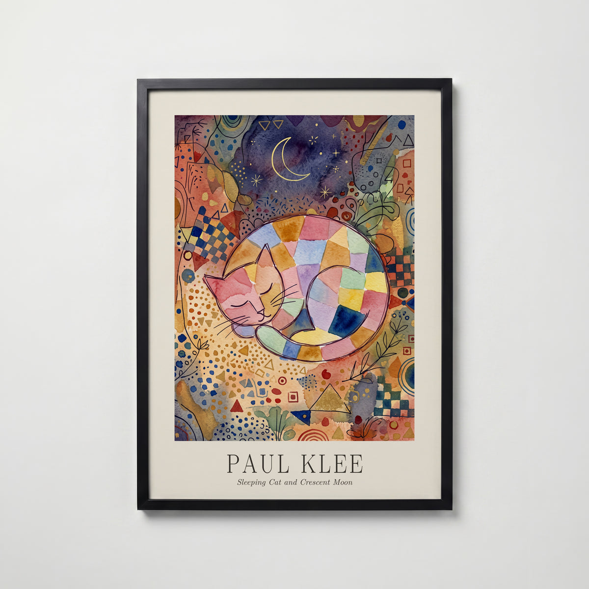 Paul Klee Sleeping Cat and Crescent Moon Poster – svart ram