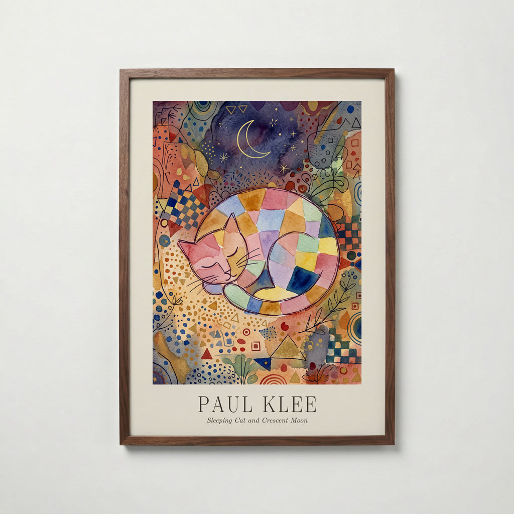 Paul Klee Sleeping Cat and Crescent Moon Poster – valnötsram