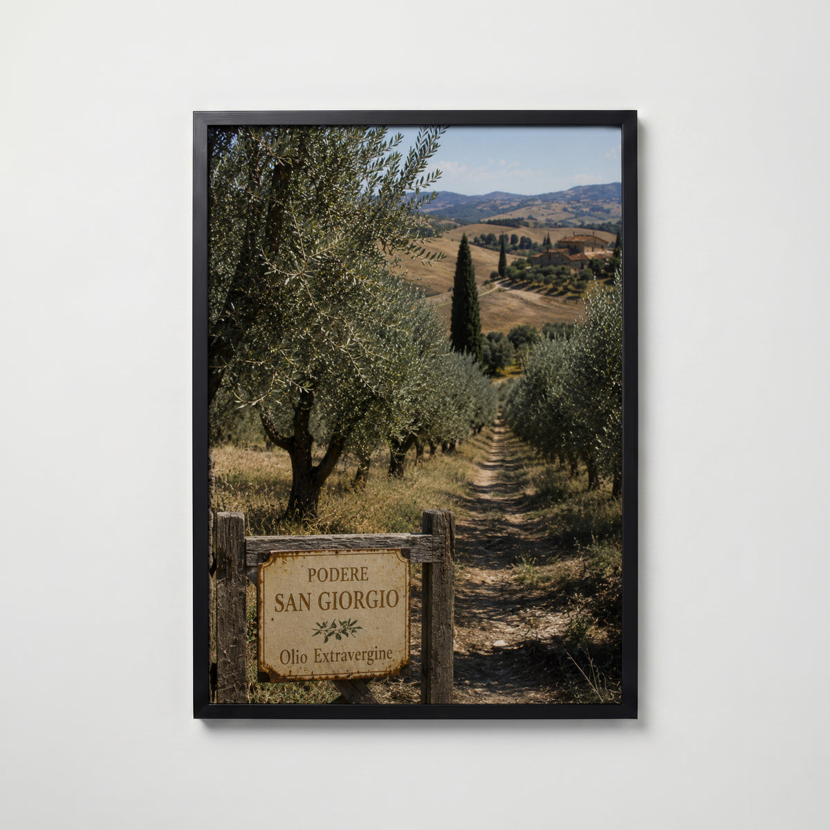Marco Ricci Podere San Giorgio Toscana Poster – toskansk landsväg kantad av cypresser och vingårdar