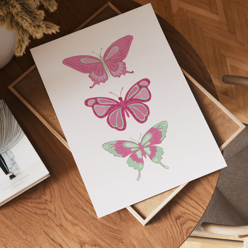 Pink Butterfly Trio Poster