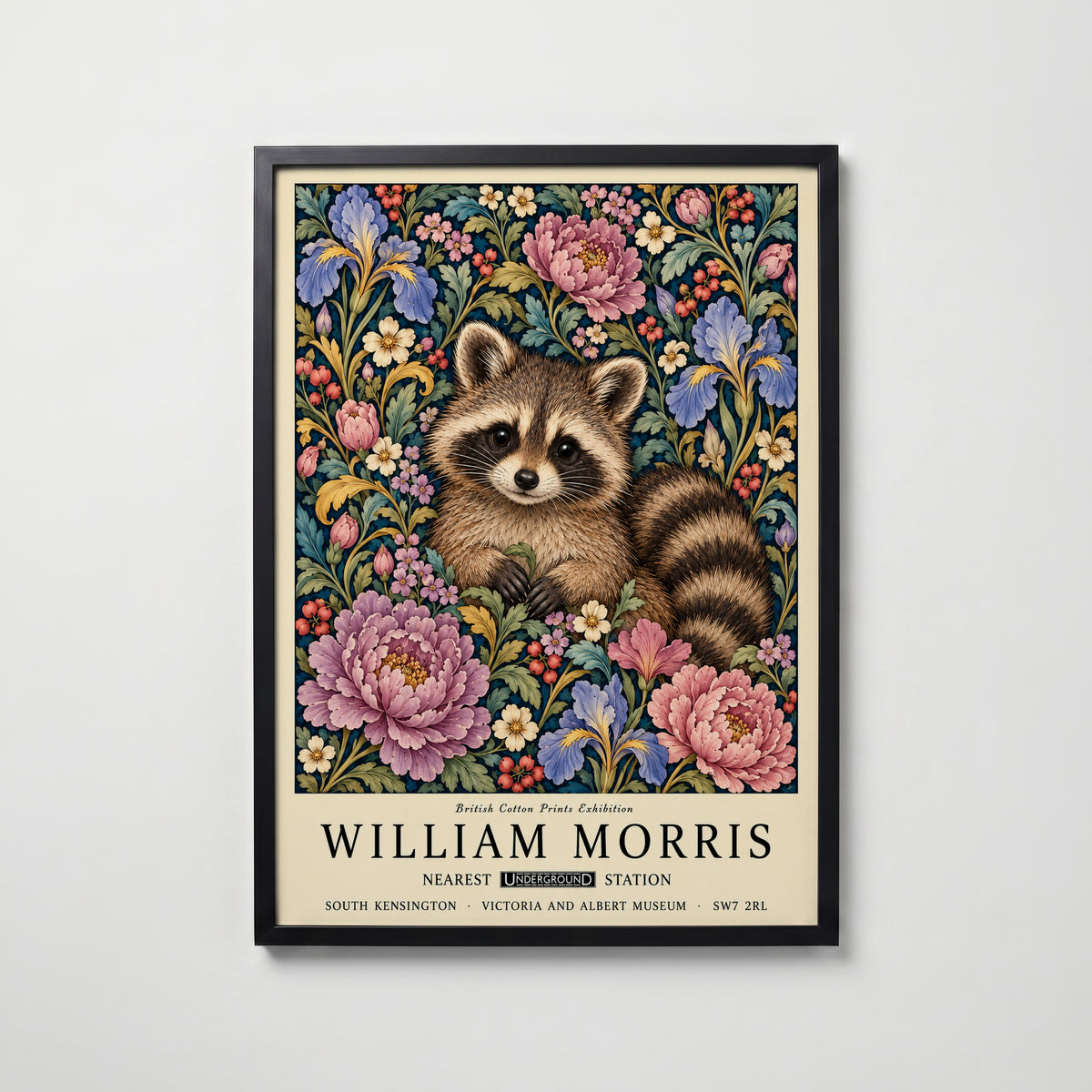 William Morris Masked Raccoon Poster – svart ram