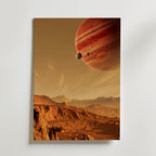 Red Horizon Poster – sci-fi landskap med gasplanet och ensam utforskare på röd klippplanet