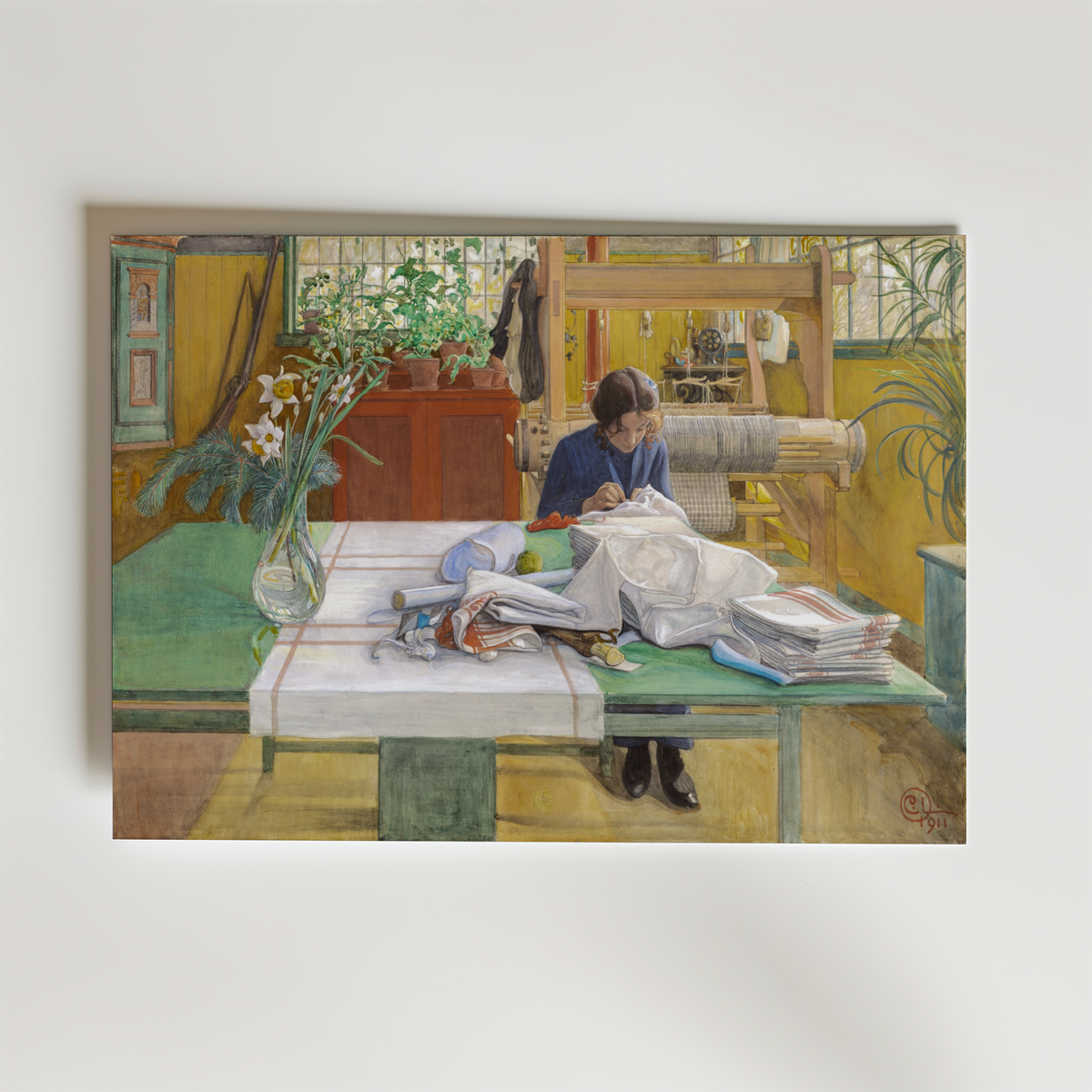 Carl Larsson Sewing Girl – stilfullt konsttryck från Bozetto, tryckt på matt finpapper