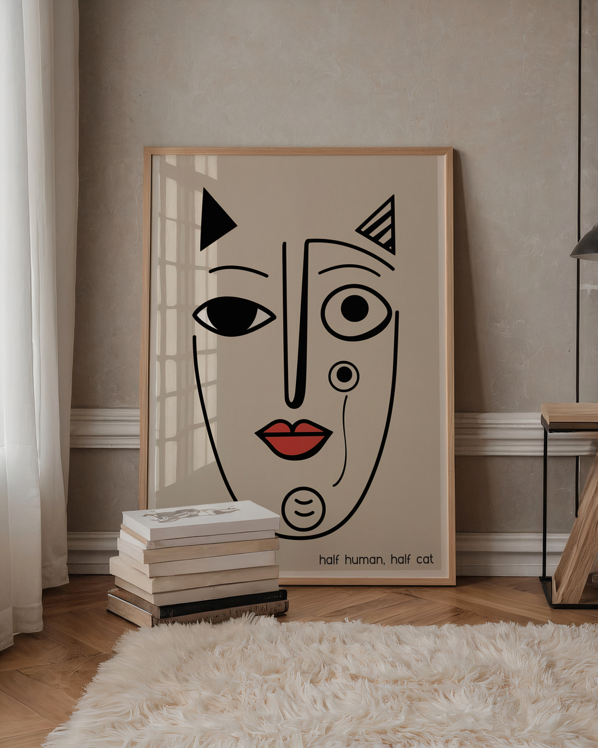 Half Human Half Cat poster – abstrakt konst och stilren konsttryck för hemmet hos Bozetto