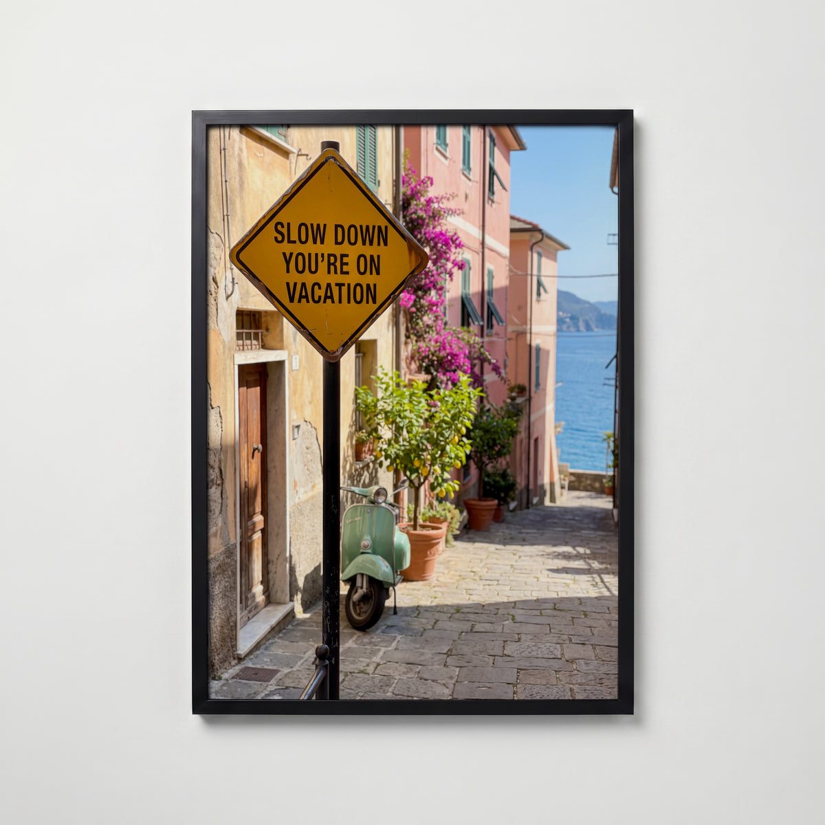 Slow Down You're on Vacation Poster – svart ram