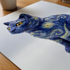 Starry Night Cat Sculpture Poster – närbild på papper