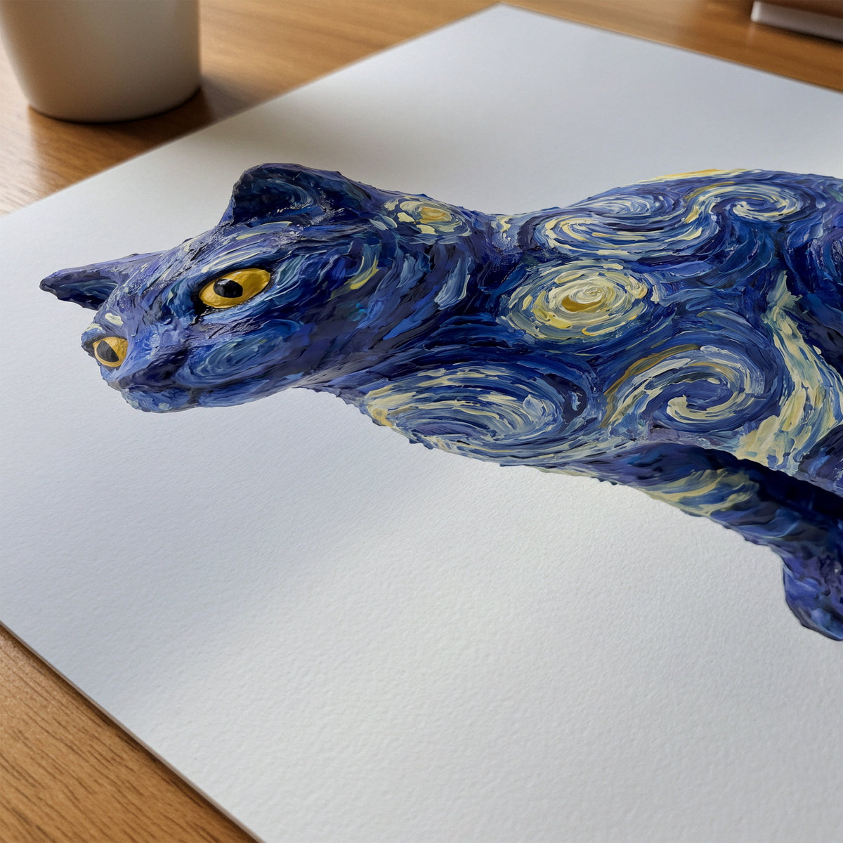 Starry Night Cat Sculpture Poster – närbild på papper